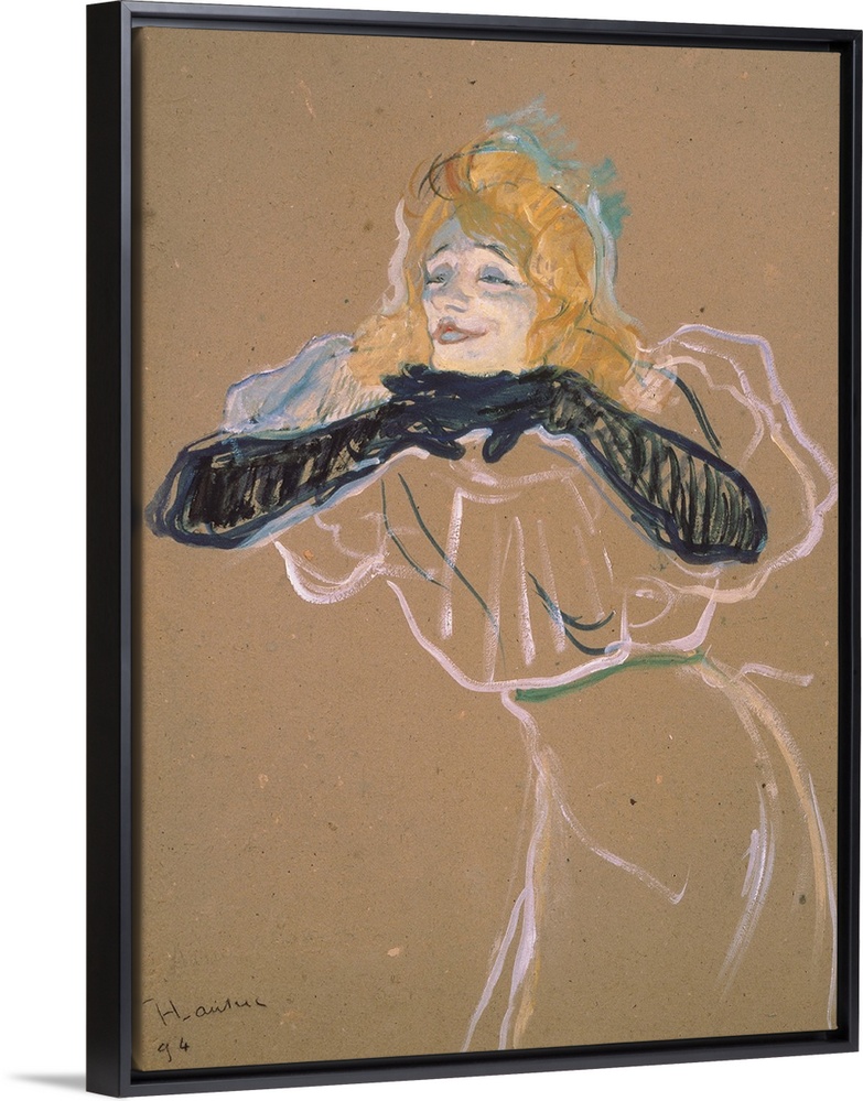 XIR47711 Yvette Guilbert (1867-1944) singing 'Linger, Longer, Loo', 1894 (oil on cardboard); by Toulouse-Lautrec, Henri de...