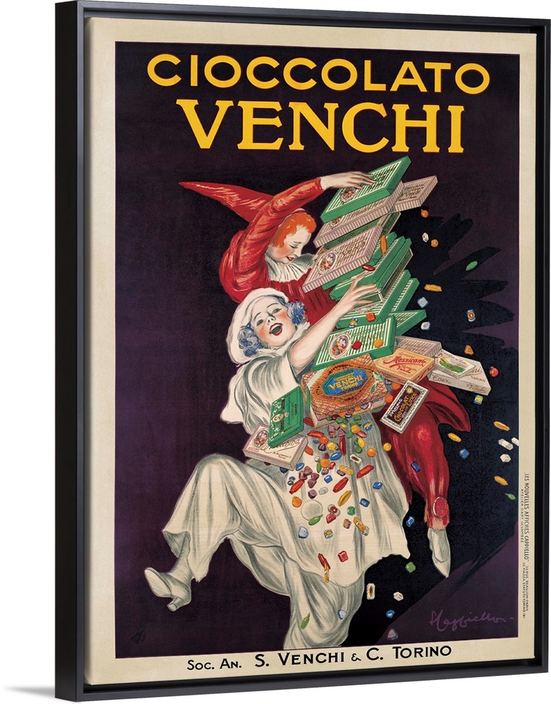 Vintage advertisement of clowns for Venchi, an Italian gourmet chocolate manufacturer.