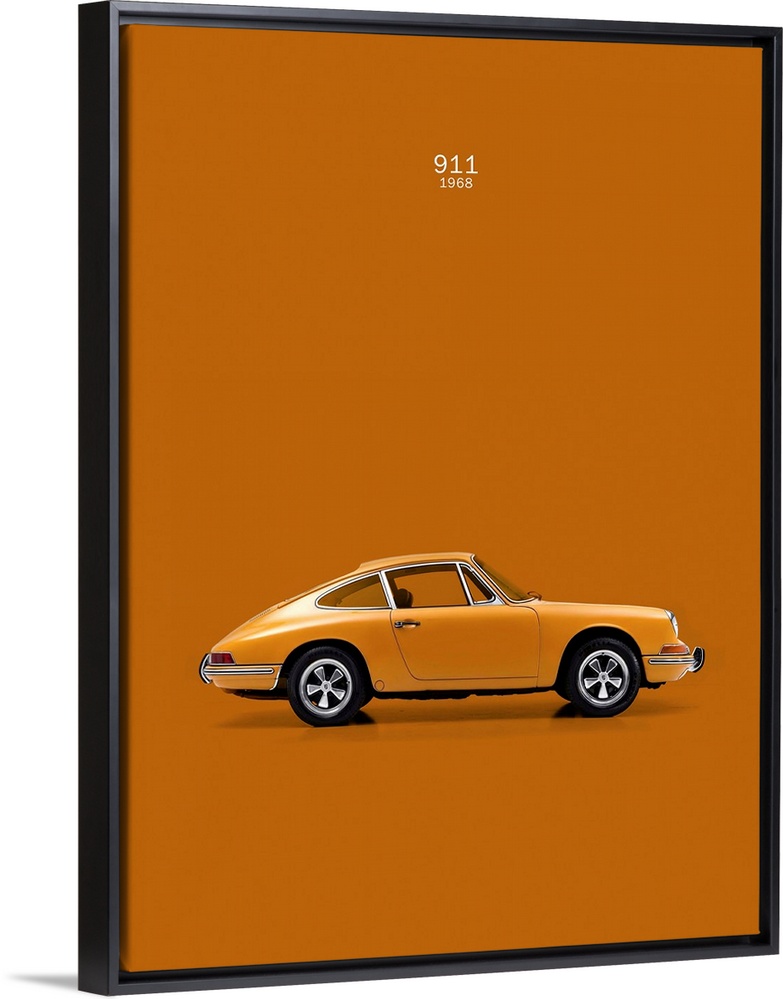 Photograph of an orange Porsche 911 1968 printed on an orange background