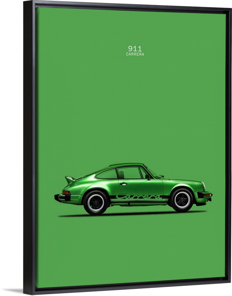 Photograph of a green Porsche 911 Carrera printed on a green background