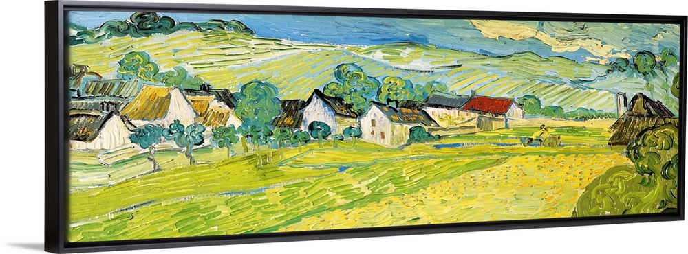 Painting of a beautiful landscape of a village and fields by Vincent Van Gogh.