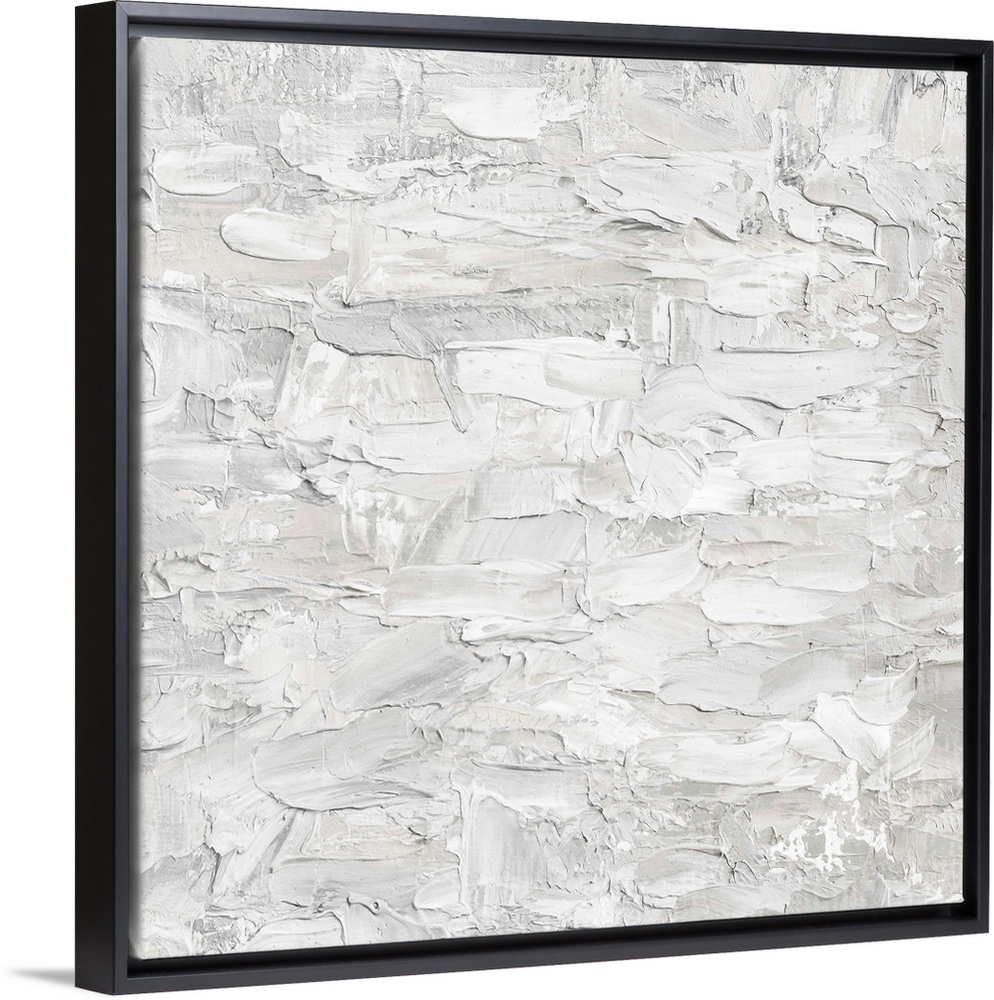 Originally painted with thick white textured paint. The final item is digitally printed in shades of white and gray.
