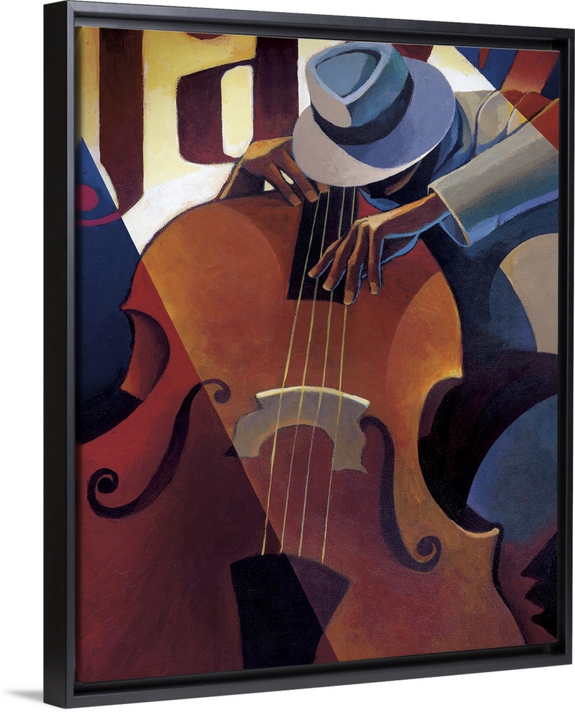 Contemporary painting of a jazz musician playing the bass.