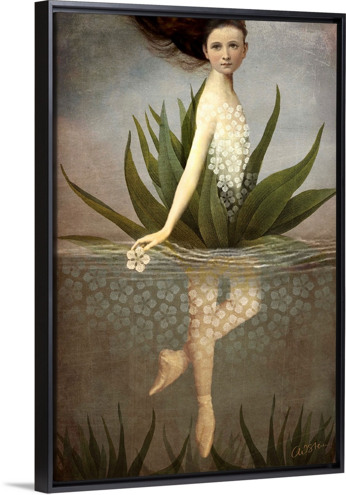 A digital vertical composite of a female as a water lily.