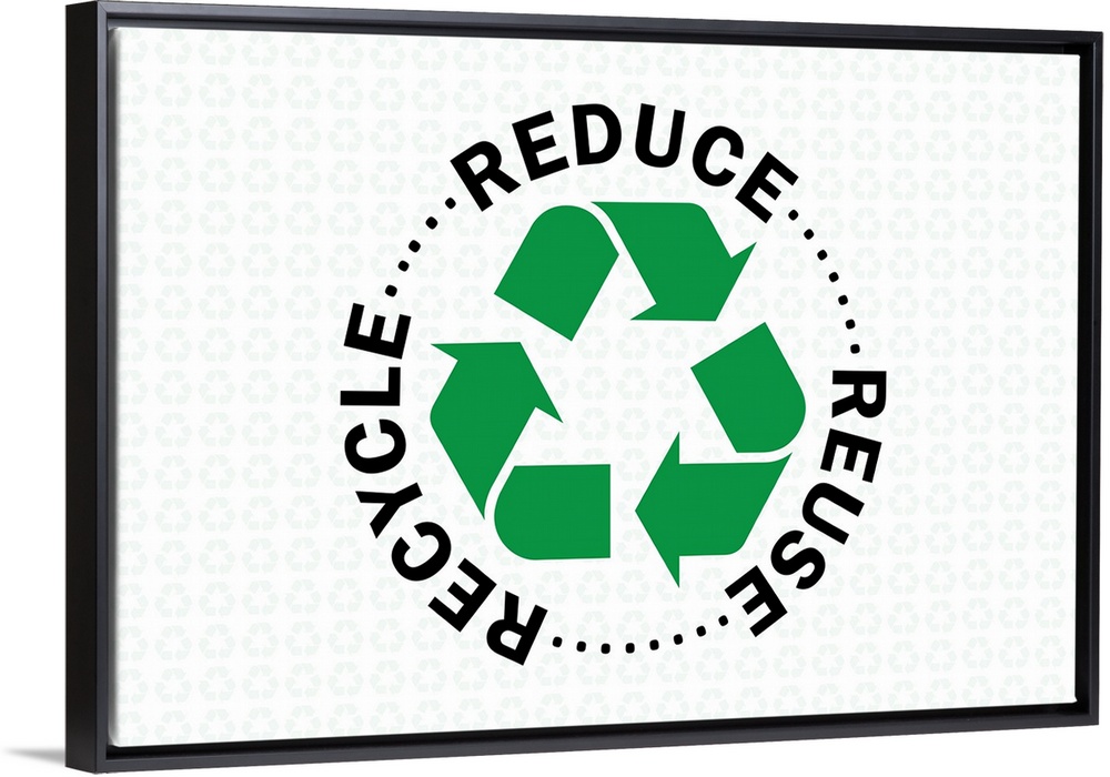 Reduce Reuse Recycle written in black in a circle around a green recycling symbol