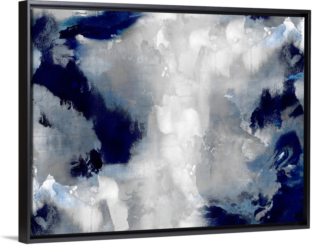 A large, horizontal abstract painting in shades of indigo and white. This statement piece of art would look outstanding in...