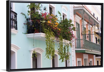 A balcony garden above the streets of Old San Juan, Puerto Rico