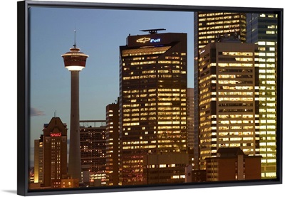 Alberta, Calgary, Downtown Calgary, Evening Calgary Tower and City