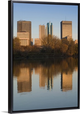 Canada, Manitoba, Winnipeg, Downtown Buildings reflected in the Red River