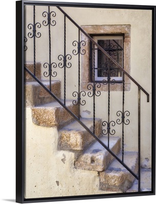Croatia, Rovinj, Istria, Stairs And Wrought Iron Railing Leading To A Home