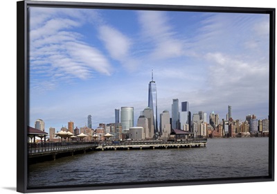 Looking Towards J Owen Grundy Park With One World Trade Center And Manhattan Buildings
