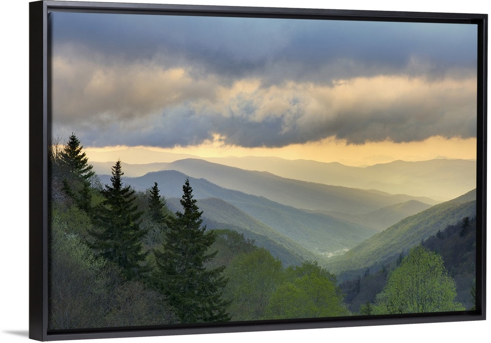 Sunrise view of Oconaluftee Valley, Great Smoky Mountains National Park, North Carolina