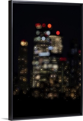 USA, New York, New York City Skyline At Night Double Exposure