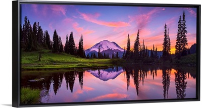 USA, Washington, Mt. Rainier National Park, Tipsoo Lake Panoramic At Sunset