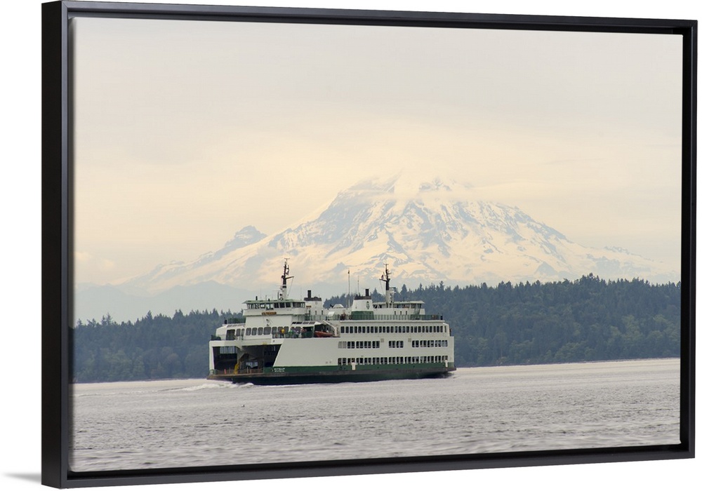 US, WA, Puget Sound. Seattle/Bremerton ferry with Mt Rainier