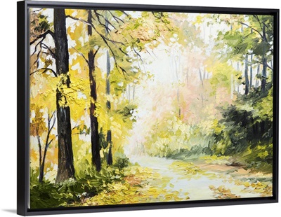 Autumn Landscape, Road In A Colorful Forest