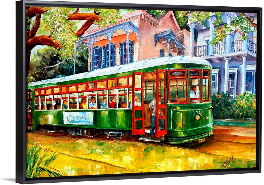 Contemporary landscape painting of a New Orleans street lined with beautiful homes.