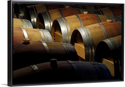 California, Napa Valley, Barrel room at the Hess Collection Winery