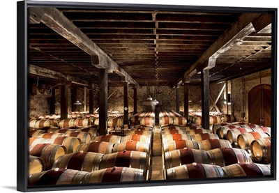 California, Napa Valley, Barrel room at the Hess Collection Winery