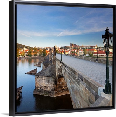 Czech Republic, Bohemia, Prague, Vltava River, View Hradcany Castle & St Vitus Cathedral