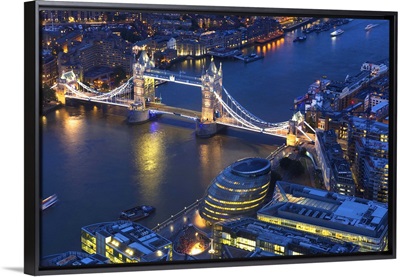 England, London, Tower Bridge, City Hall and The River Thames at dusk
