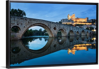 France, Canal Du Midi, Cathedral Of Saint-Nazaire, The Old Bridge, The Orb River, Dusk