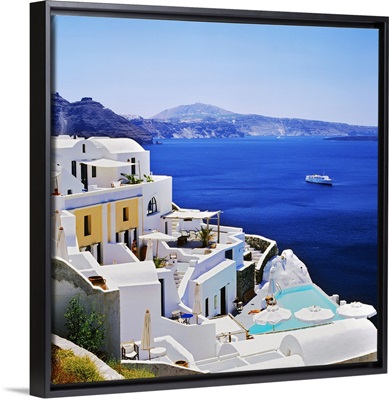 Greece, Aegean islands, Cyclades, Santorini island, Oia, view towards the crater