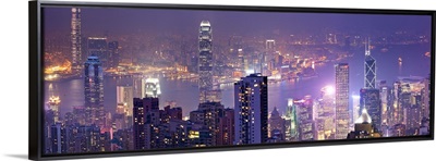 Hong Kong, City skyline with the Victoria Harbor, view from Victoria Peak at night