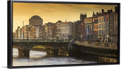 Ireland, Dublin, Panoramic view of Dublin's skyline at sunset