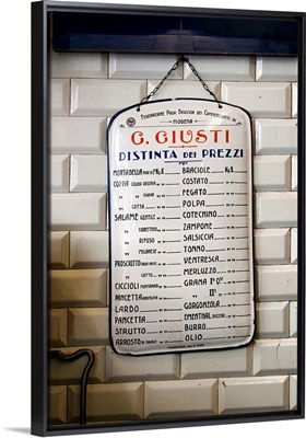 Italy, Emilia Romagna, Modena, Giusti delicatessen shop, price list