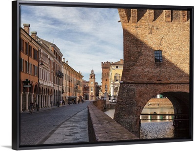 Italy, Ferrara, Martiri della Liberta street, view from the corner of Este Castle