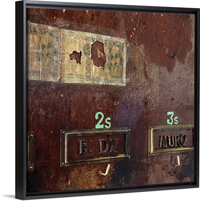 Italy, Lombardy, Milan, Old Italian money on the wall of a bar