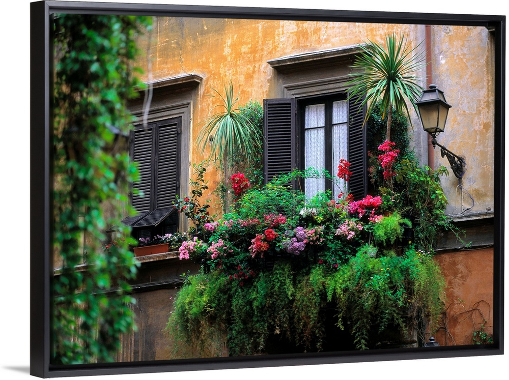 Italy, Rome, Historical Center, typical window with flowers