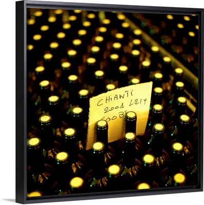 Italy, Tuscany, Bottles of Chianti in crates