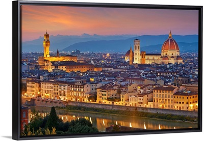 Italy, Tuscany, Firenze District, Florence, Cityscape With Palazzo Vecchio And Duomo