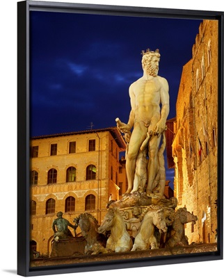 Italy, Tuscany, Florence, Statue of Neptune in Piazza della Signoria, Square