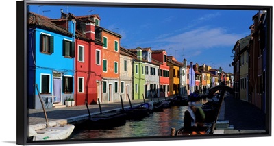 Italy, Venice, Burano, houses along canal