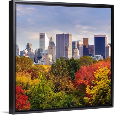 New York City, Central Park, Central Park South skyline during fall foliage