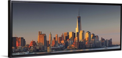 New York City, Manhattan, One World Trade Center, Freedom Tower, City skyline at sunrise