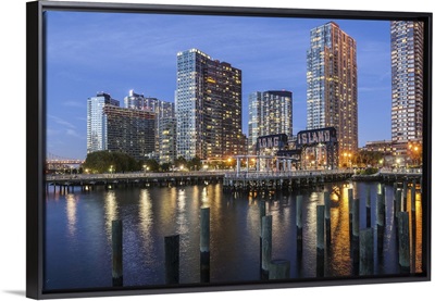 New York City, Queens, Long Island City, Waterfront at night