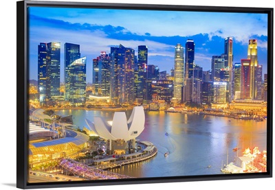 Singapore City, Marina at night, view from the Singapore Flyer