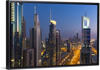 United Arab Emirates, Dubai, Futuristic buildings on Sheikh Zayed Road