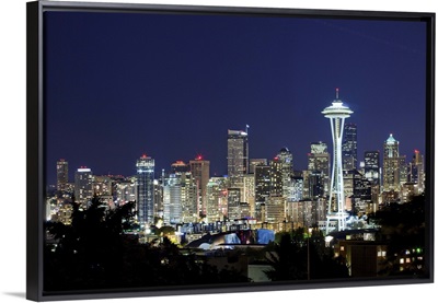 Washington, Seattle, Skyline with Space Needle at night