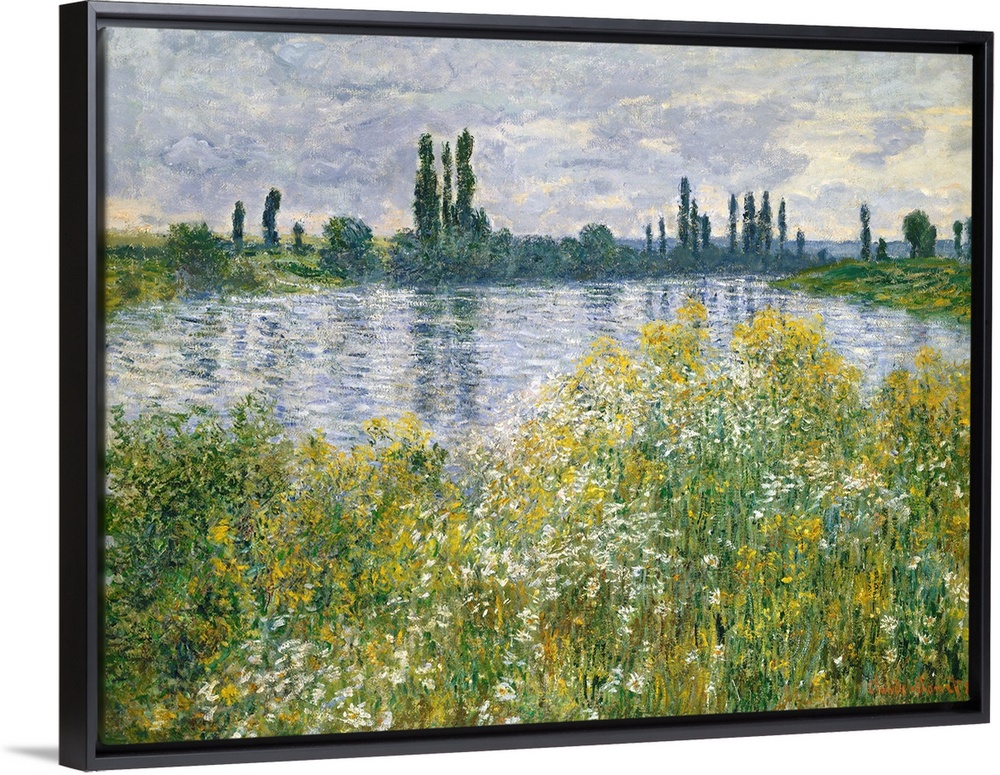 Banks of the Seine, Vetheuil, by Claude Monet, 1880, French impressionist painting, oil on canvas. In this work Monet vari...