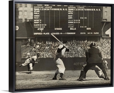 Cleveland Indians', Bob Feller, pitching to New York Yankees' Joe DiMaggio