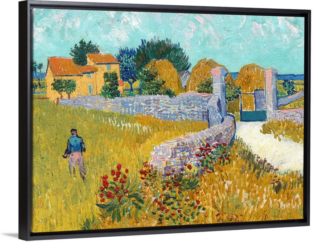 Farmhouse in Provence, by Vincent van Gogh, 1888, Dutch Post-Impressionist painting, oil on canvas. Van Gogh's time in Arl...