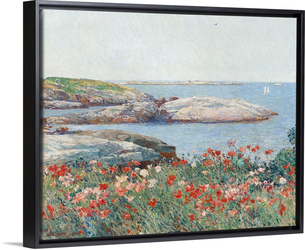 Poppies, Isles of Shoals, by Childe Hassam, 1891, American impressionist painting, oil on canvas. This view, centered on a...