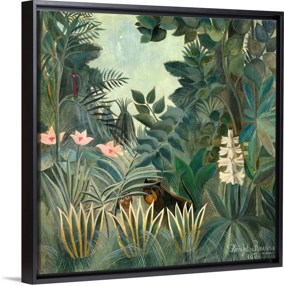 The Equatorial Jungle, by Henri Rousseau, 1909, French painting, oil on canvas. Henri Rousseau was a clerk in the Paris to...