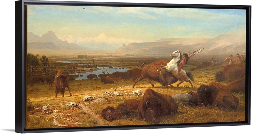 The Last of the Buffalo, by Albert Bierstadt, 1888, American painting, oil on canvas. When painted in 1888, the American b...