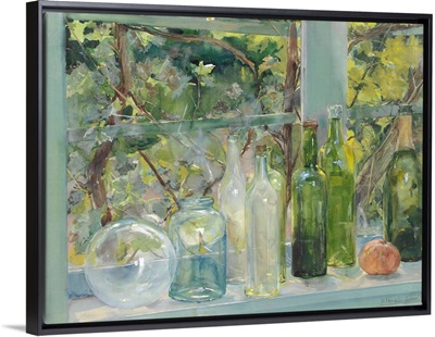 Window Sill with Bottles, a Glass Globe and an Apple, by Menso Kamerlingh Onnes